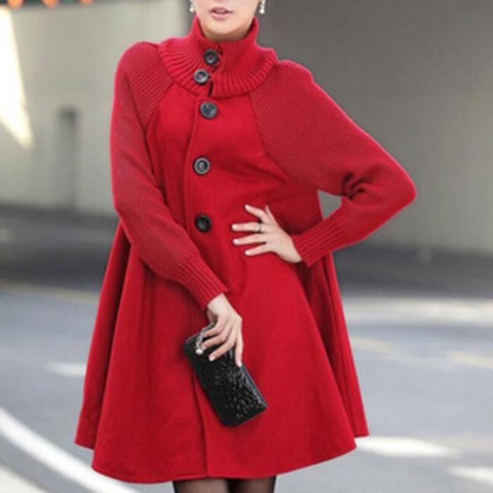 Manteau Manteau de laine a col rond pour femme Trench Coat en tricot a manches longues coupe vent a simple boutonnage Type red Blanc Cdiscount Pret a Porter