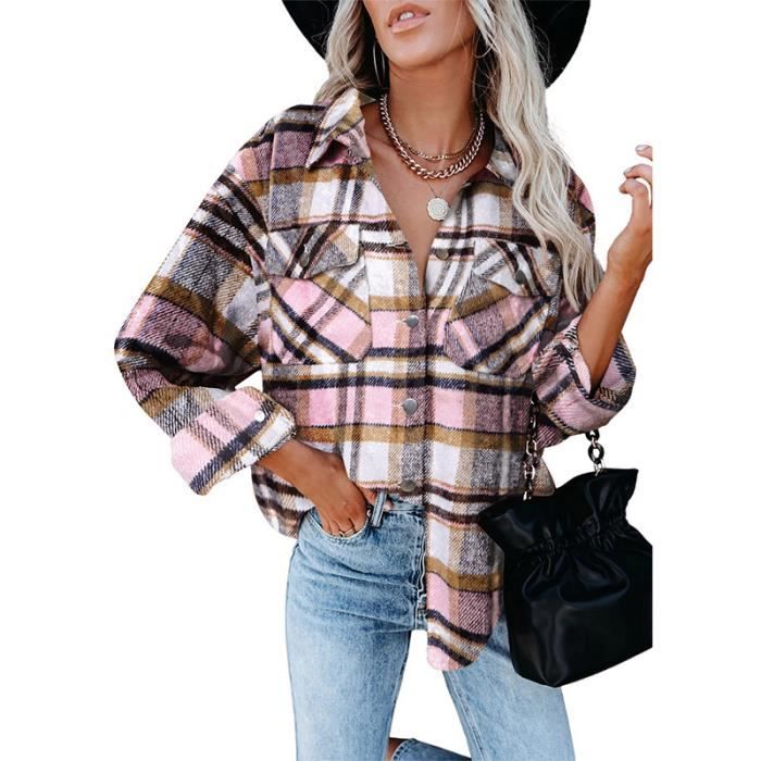 Veste carreaux en flanelle de laine pour femme V tements Rose