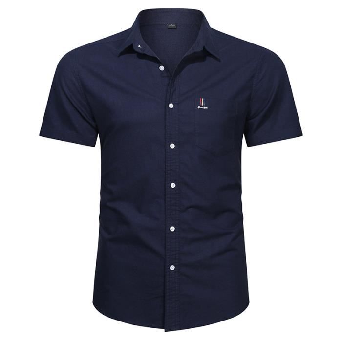 Chemise Homme Coton Regular Fit Manches Courtes Confortable Couleur Uni ete