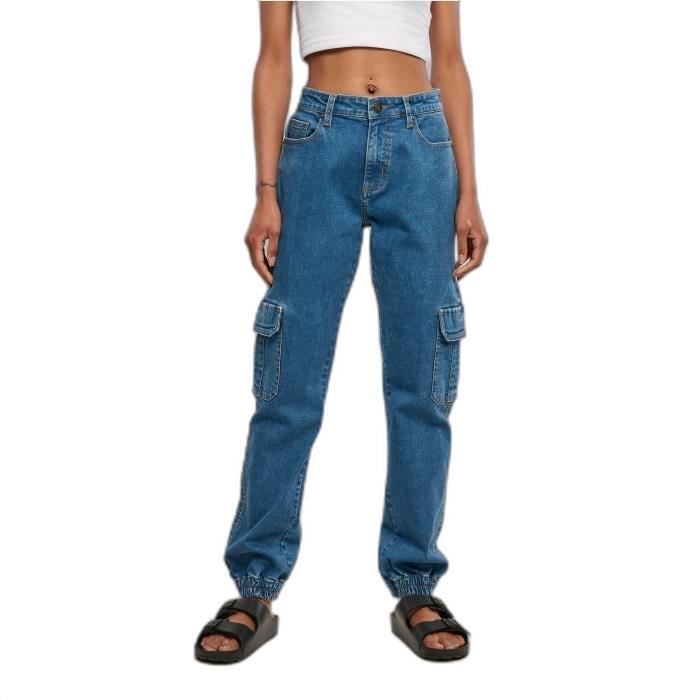 Pantalon cargo femme - URBAN CLASSICS - Organic Stretch Denim GT - Bleu - Taille haute - Poches cargo