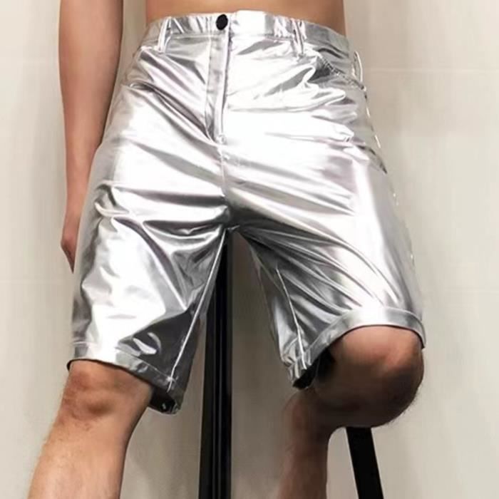 Pantalon en cuir pour homme, coupe ajustée, brillant, pantalon de