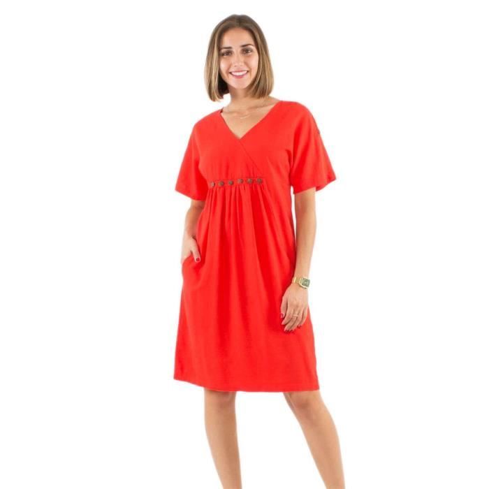 Robe Unie Col À Nœud Manches Courtes