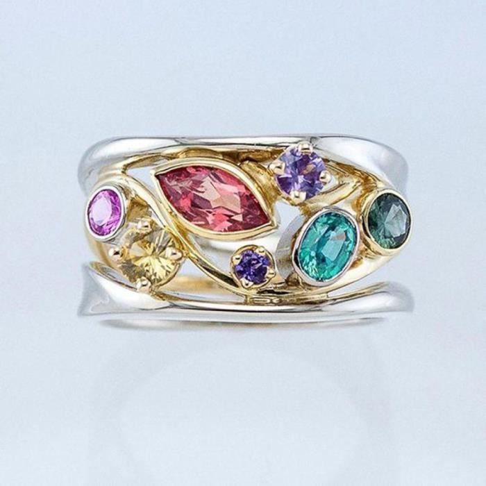 Bague Ample En Argent / Plaqué Argent Coloré - Taille 58 - Années 1970/1980 - Occasion