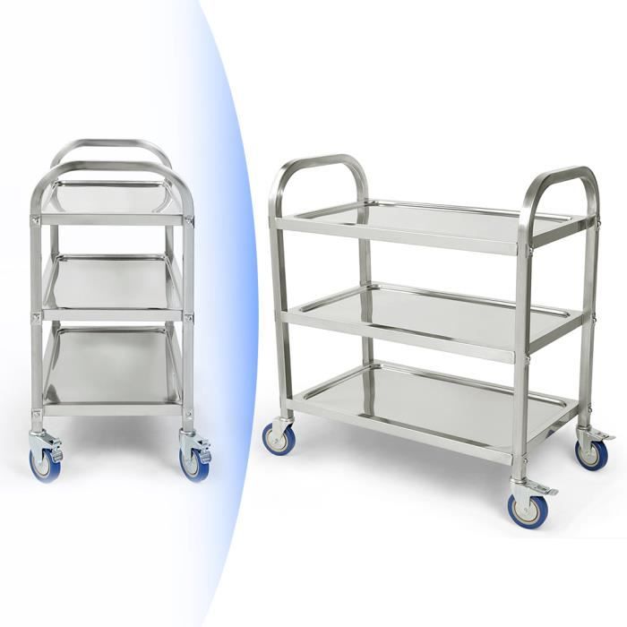HUOLE Chariot De Service En Acier Inoxydable 3 Étagères - Desserte De Cuisine Et Restaurant 61x36x75cm