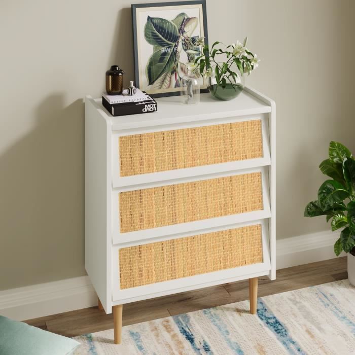 Commode 3 Tiroirs + étagères Ouvertes - Rangement Vertical Multicouleur - Neuf