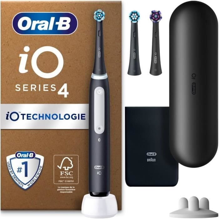 Oral-B iO4 Series Plus Brosse à dents électrique + 3 brosses à dents + 4 modes de nettoyage Emballage recyclable,Noir mat