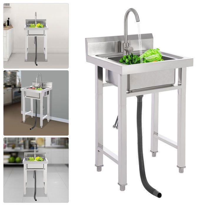 Évier de Cuisine en Acier Inoxydable - Évier Commercial avec Robinet - 93 x 50 x 50cm - Évier Commercial de cuisine Autonome