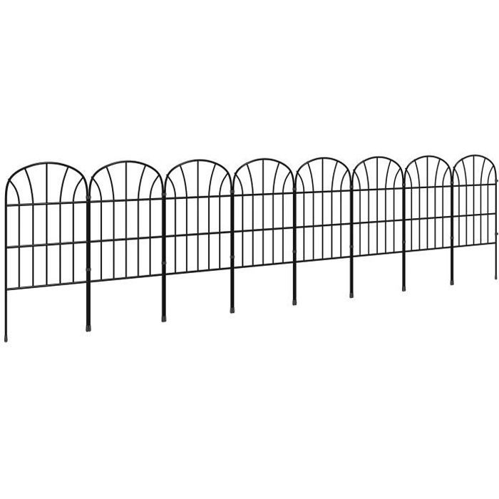 Lot de 8 clôtures de jardin décoratives avec ornements métal noir