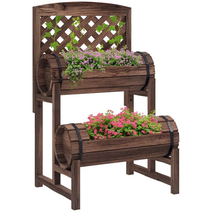 Jardinière sur pieds surélevée - Outsunny - avec treillis - 2 niveaux - pour terrasse balcon jardin - 42 x 49 x 80 cm - marron