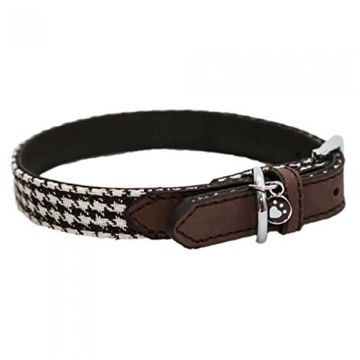 Comparer les prix de ROSEWOOD WAG 'N' WALK COLLIER POUR CHIENS DESIGNER TENDANCE PIED DE POULE MARRON 30,5 À 40,5 CM