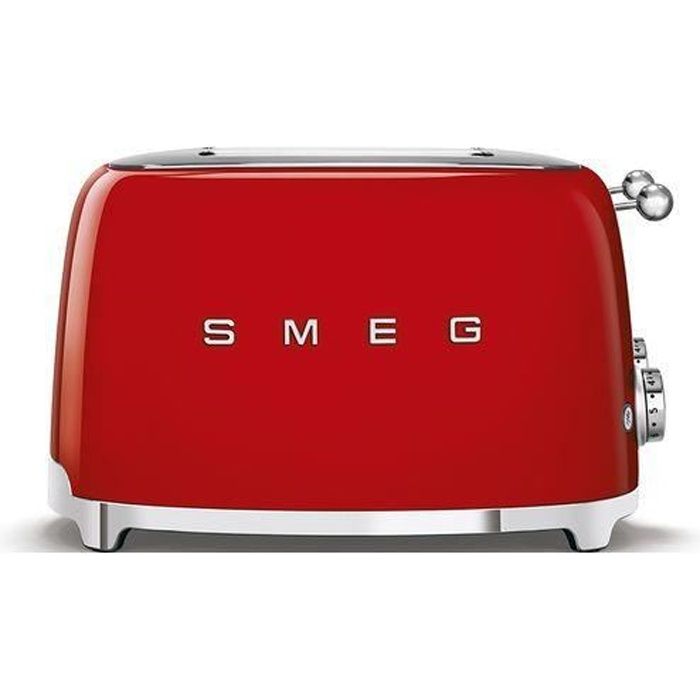 Grille-pain SMEG 4 tranches Années 50 - Rouge - 6 niveaux de brunissement - Fonction dégivrage