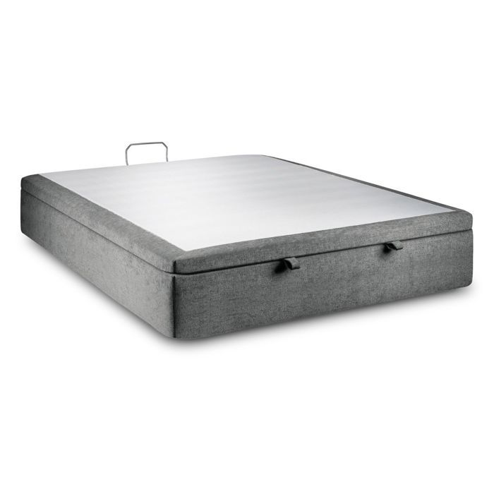 Sommier Coffre Tissu Gris anthracite 200x200 H39cm Sommeil de plomb - Sommier en bois massif avec Pieds bois 10 cm
