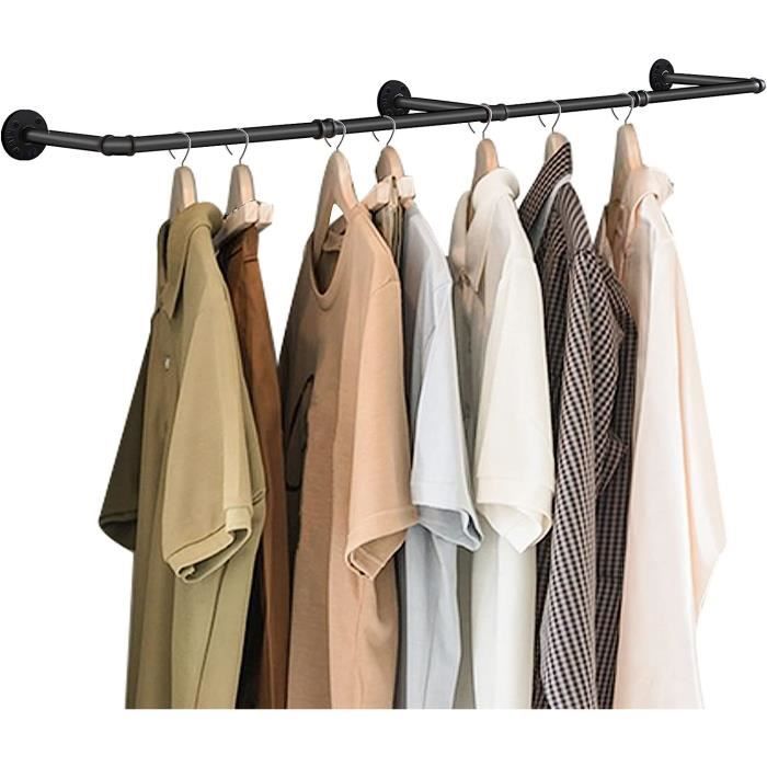 Tringle à Vêtements Industrielle Yawinhe - 178cm Portemanteau Murale En Fer - Noir