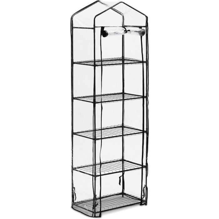 Serre De Balcon Tectake 69x49x133cm - Acier Et PVC Anti-UV, 3 étagères, Roulettes