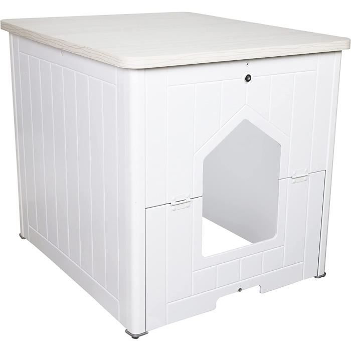 Meuble Cache-Bac à Litière GYMAX Pour Chat - Avec 3 Griffoirs, Plateforme Et Condo - Maison 2 Niveaux Gris Et Blanc