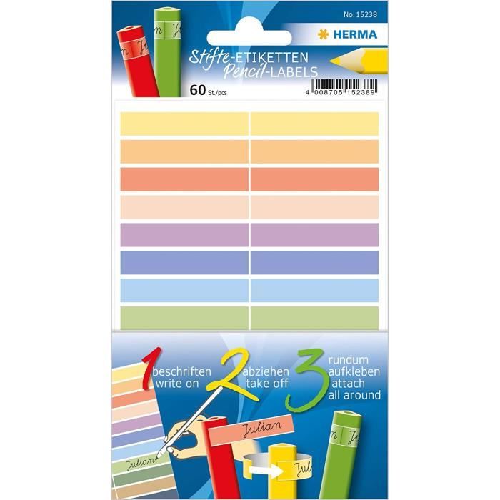 Étiquettes Autocollantes HERMA Pour Stylos Et Fournitures - 60 étiquettes Colorées 10x46 Mm - Adhésif Permanent - Pour école, Bureau, Organisation