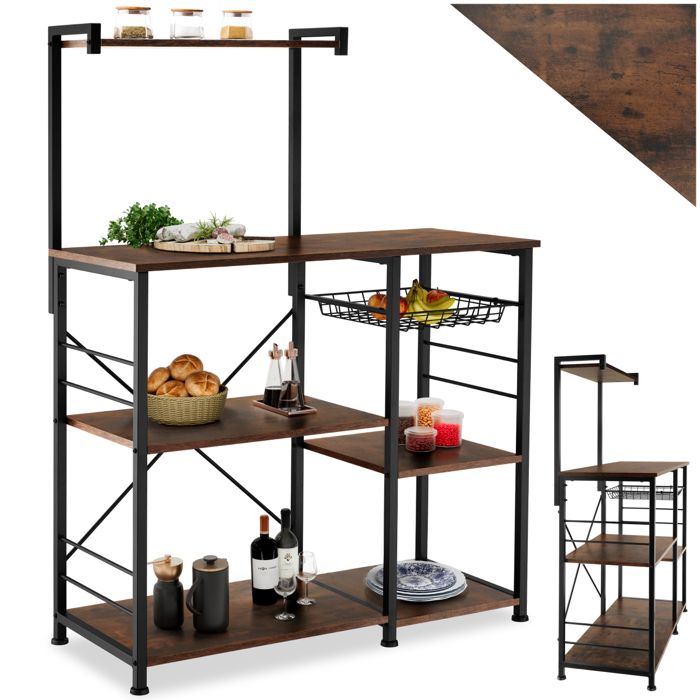 Meuble de cuisine - TECTAKE - Étagère de cuisine CRAWLEY au style industriel en panneau aggloméré 90 x 40 x 1315 cm - Bois foncé