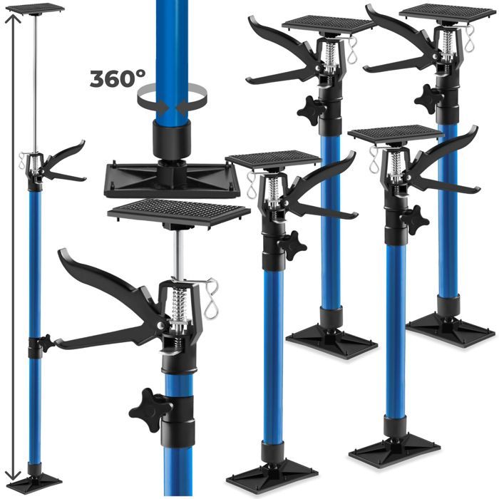 Étai - TECTAKE - Lot de 4 étais téléscopiques de soutien à gâchette réglables de 51 cm à  115 cm - Bleu