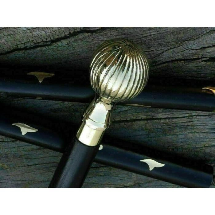 Canne De Marche En Bois Et Laiton - Poignée En Laiton Massif - Longueur Poignée ~11 Cm - Reproduction Neuve Artisanale