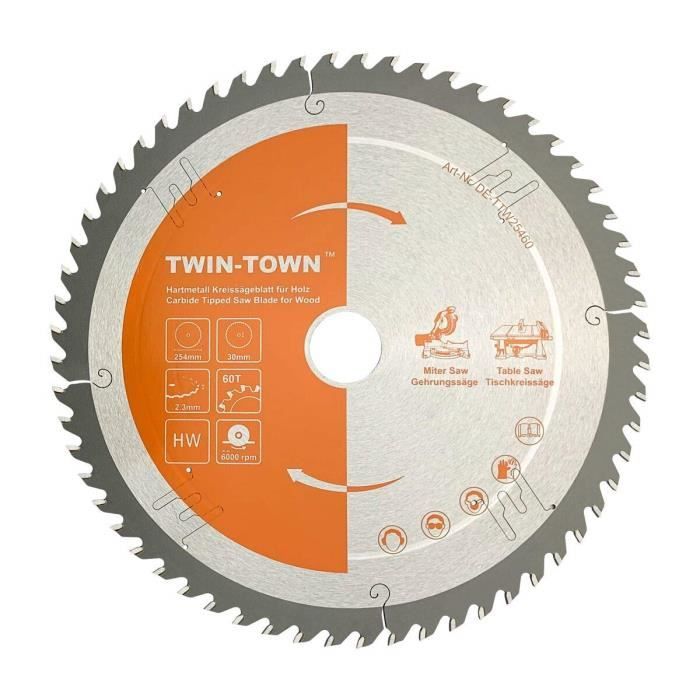 Lame Scie Circulaire Twin-Town 210x30mm 60 Dents - Multi Matériaux Bois/Métal - Avec Réducteur