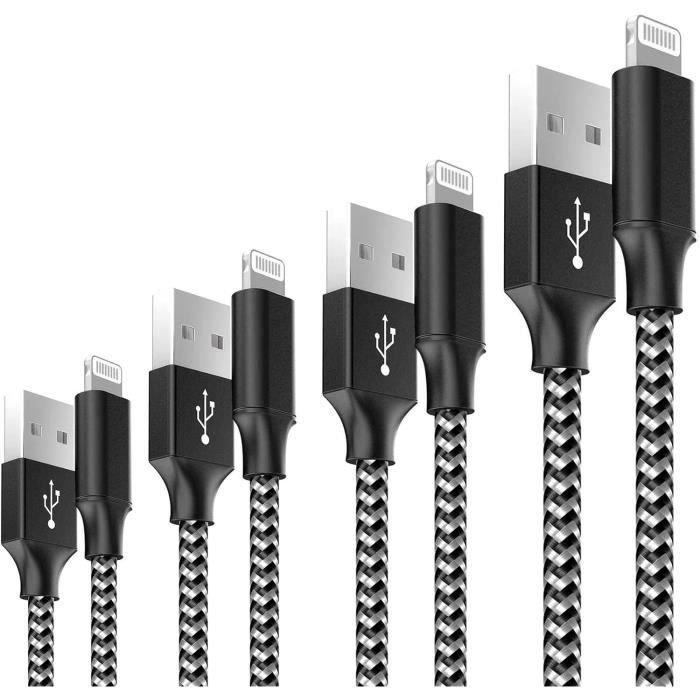 Câbles IPhone MFi 2m - Lot De 3 En Nylon Tressé - Charge Rapide 2.4A Compatible IPhone 13/12/11/X/8/7/6
