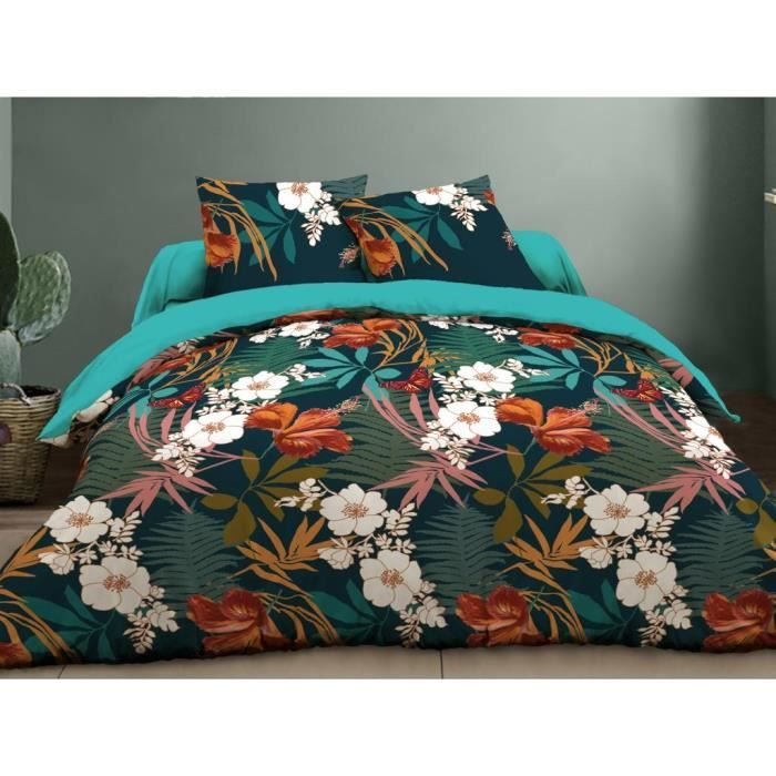 Parure de lit en percale de coton 80 fils/cm² Housse de couette 240 x 260 cm + 2 taies d