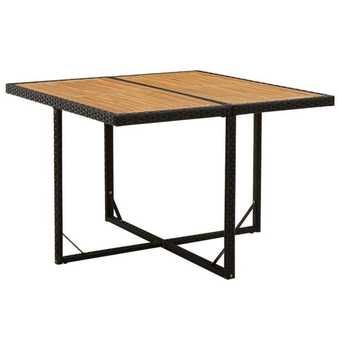 Meuble Table de jardin - Noir - 109x107x74 cm - Résine tressée bois massif 17.6 KG