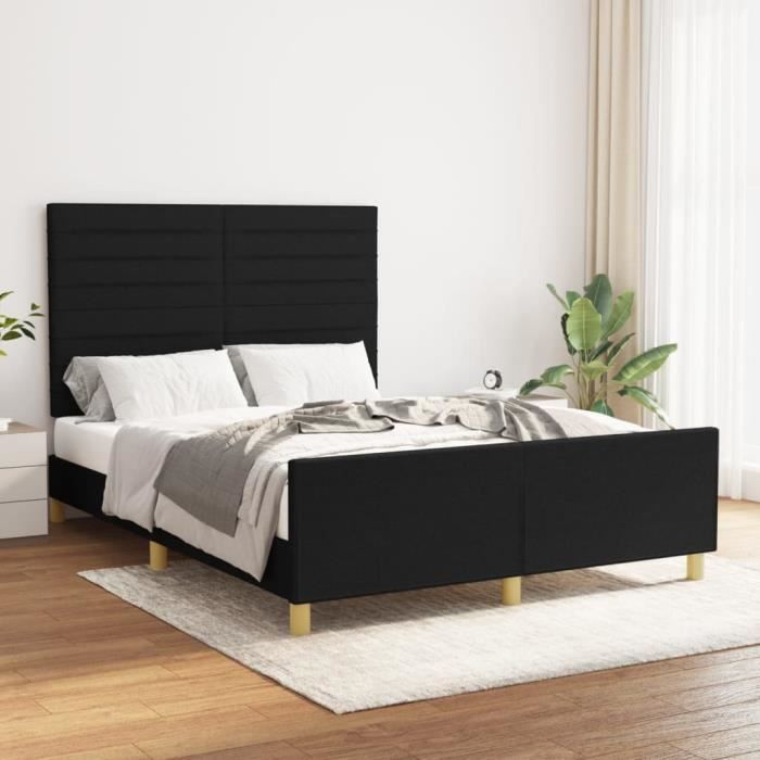 vidaXL Cadre de lit avec tête de lit Noir 140x190 cm Tissu3125132