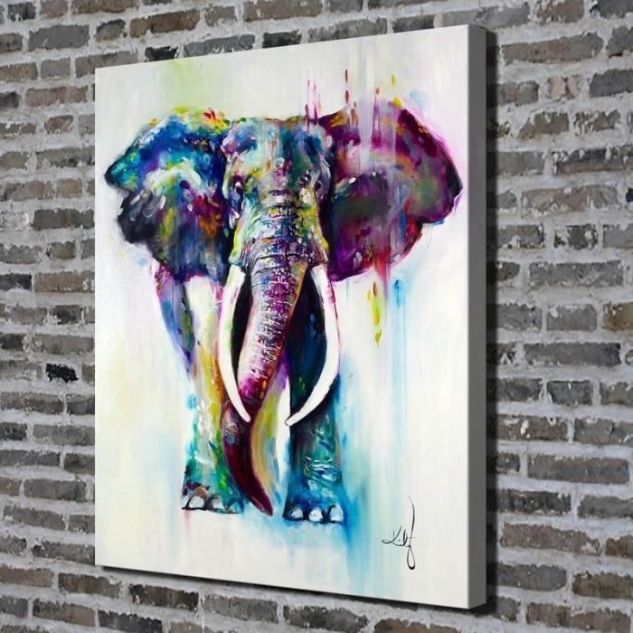 Tableau Déco Toile Imprimée Peinture à l'huile Coloré Éléphant Moderne Art  Mural - Sans Cadre - Achat / Vente tableau - toile - Cdiscount
