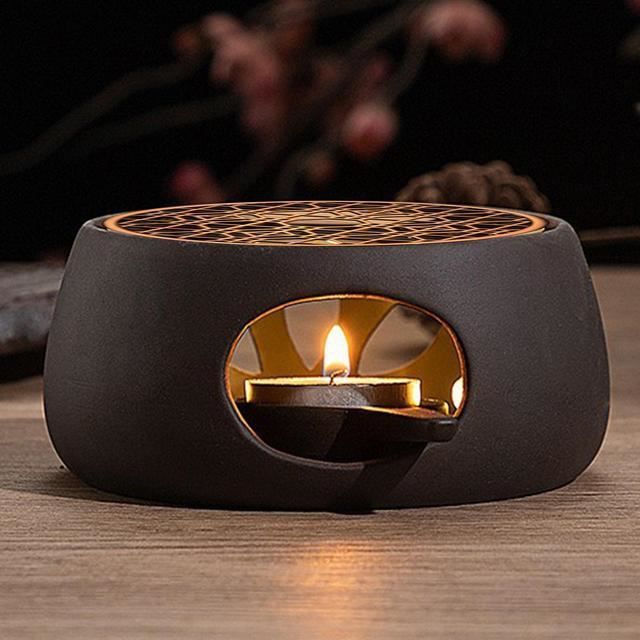 Réchaud à Théière En Céramique Avec Photophore Et Tapis De Cuisson - Design Creux (gris