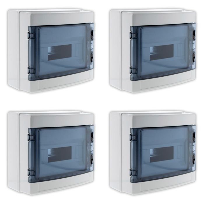 Produktbild von Wasserdichte Verteilerbox IP65 – 8 Module, 1 Reihe, Mit Tür, DIN-Schiene & Erdungsklemme, Für Werkstatt, Pool & Haus