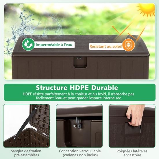 Coffre Rangement Extérieur COSTWAY 276L HDPE - Verrouillable, Imitation Rotin | 114x54x56cm