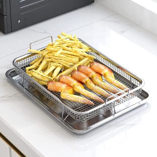 Plaque De Four En Inox Avec Grille De Refroidissement - 23,7x17,8x2,5 Cm - Pour Biscuits, Gâteaux, Légumes - 6