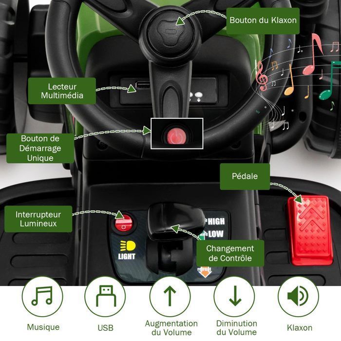 Tracteur pour enfants 12 v avec remorque amovible et voiture jouet electrique telecommandee noir Tracteur pour enfants 12 v avec remorque amovible et voiture jouet electrique telecommandee noir