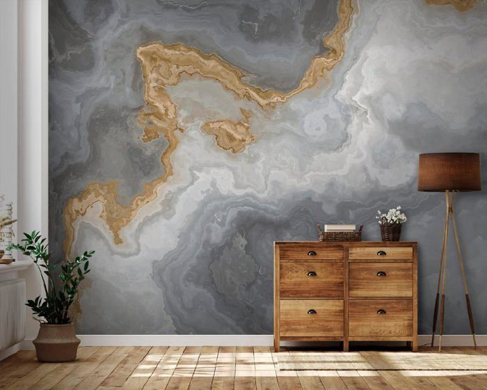 Papier Peint 3D Panoramique Marbre 350x256 cm style 3D Abstraction ...
