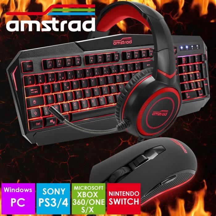 Pack Pro Gamer AMSTRAD REDEMPTION-SWITCH007: Clavier, Souris, tapis, Casque  & convertisseur PC PS3/4 XBOX
