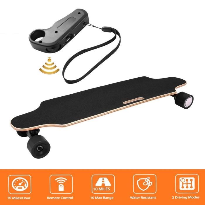 Skateboard électrique 350 W – 22 Km/h, 8 Km Autonomie, Télécommande, Plateau érable 7 Plis, 3 Vitesses, 3,5 Kg