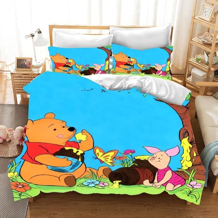 Winnie l ourson Parure de lit pour enfant housse de couette et taie d oreiller parure de lit pour bebe 140x200cm h79 Cdiscount Maison