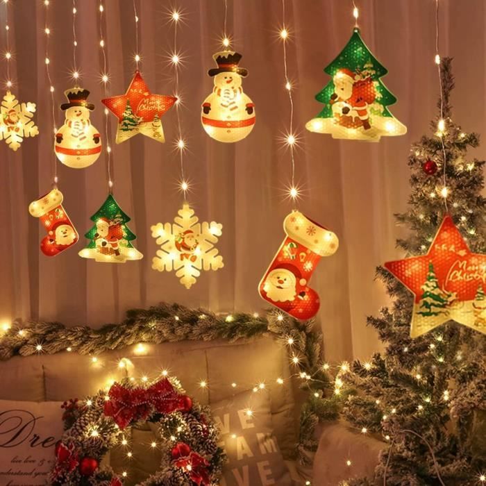Guirlande Lumineuse Flocons De Neige Pour Fenêtre - 22 LEDs, 8 Modes, Minuterie 6h - À Piles Avec Ventouses - Déco Noël