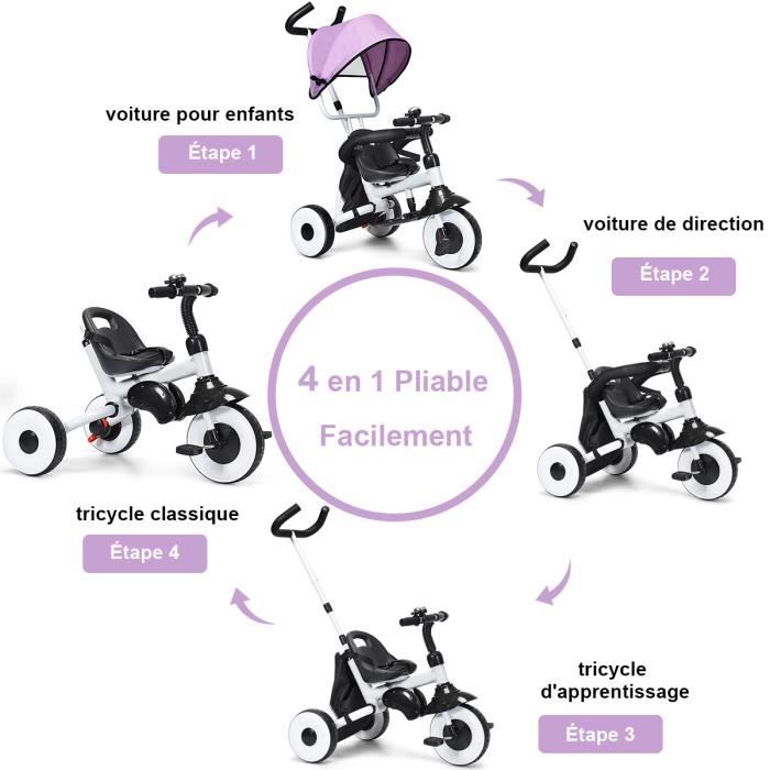 Costway tricycle evolutif 5-en-1 avec putter pour enfants 2-4 ans, pédale  et roue arrière amovible, siège et poignée réglables bleu - Conforama