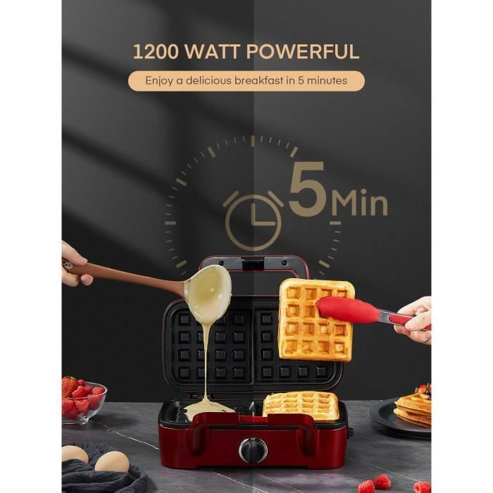 Gaufrier 1200W 3 En 1 FOHERE - Croque-Monsieur, Gaufres, Grill Avec Plaques Antiadhésives Et 5 Niveaux Température