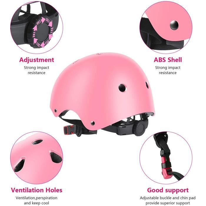 Kit De Protection Enfant – Casque + Coudières + Genouillères + Protège-poignets – Roller, Trottinette, Skate – Rose – Mousse EVA Et PP