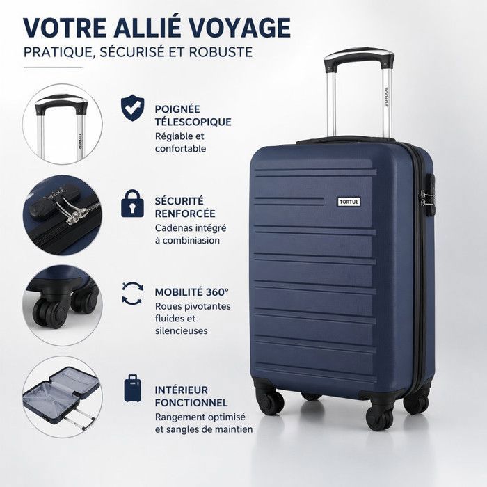 India Valise Trolley Cabine Noir 40X55X20 Cms Rigide Abs Serrure À