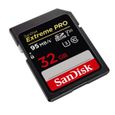 Carte Mémoire SDXC 32 Go Sandisk Extreme Pro jusqu'à 95 Mo-s, Classe 10, U3 V30 UHS-I 4K pour Caméra SDXXG-2