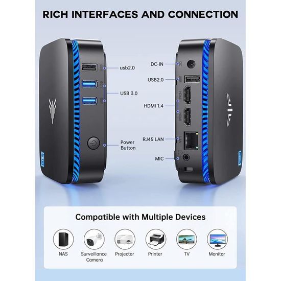 NIPOGI - Mini PC - Windows 11 Pro - Intel Celeron N5105 - 16