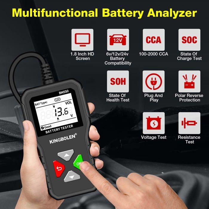 Testeur De Batterie 6V 12V 24V Analyseur Numérique 100-2000 CCA Écran Couleur 2,36"