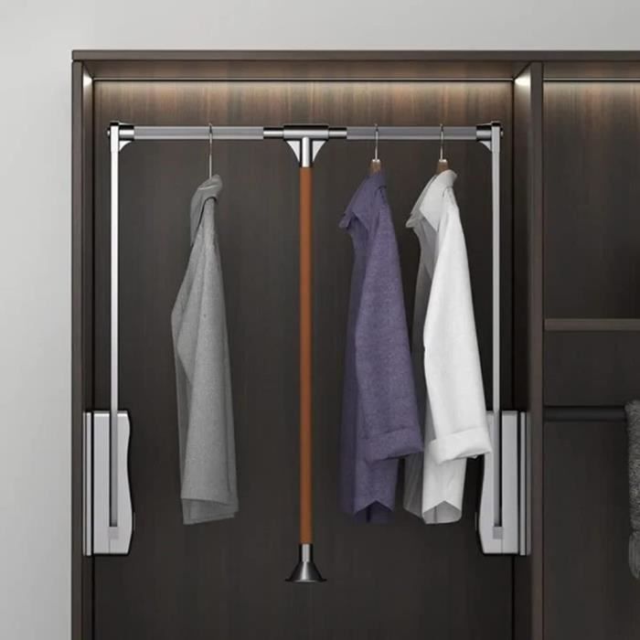 Barre De Penderie Escamotable Emuca - Largeur Réglable 600-830mm - Noir - Pour Armoires Avec Portes