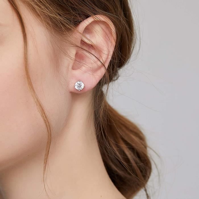 Boucles D'oreilles En Or Blanc 18 Carats Avec Diamants - Fermoir Papillon - Neuf Sans Emballage