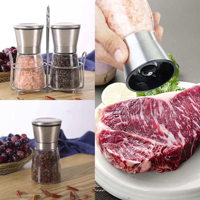 Moulin à Sel Et Poivre électrique Rechargeable USB – 2 En 1, Réglage De La Mouture, Lumière LED – Pour épices, Cuisine Moderne