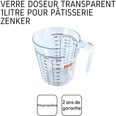 Zenker 008811 Verre doseur, verre mesureur, verre doseur pâtisserie, cruche  graduée, Plastique, Transparent, 17 x 15,5 x 11,7 cm